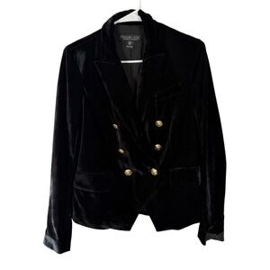 Rachel Zoe Black‎ Velvet Double Breasted Blazer Gold Crest Buttons Size XS